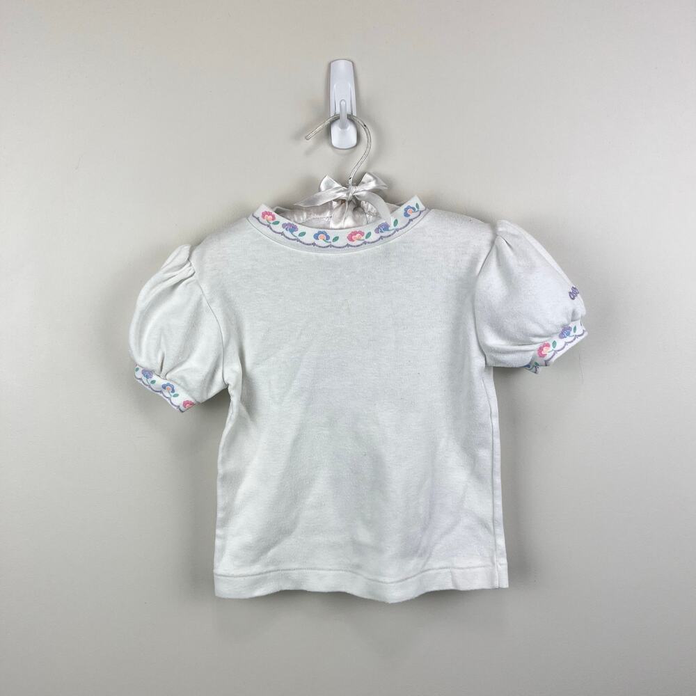 Vintage OshKosh B'gosh Short Sleeve White Flower Top 4T USA